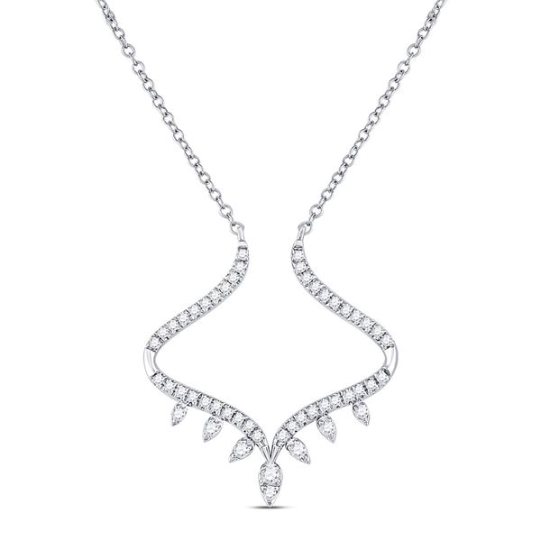 Round Diamond Modern-V Fashion Necklace 1/4 Cttw 14KT White Gold
