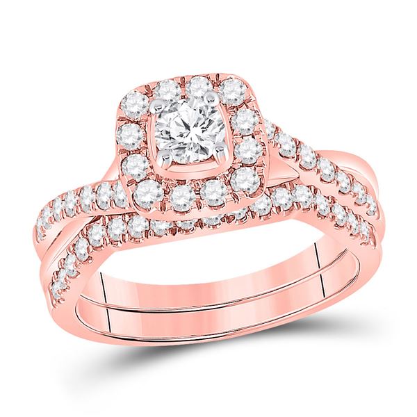 Diamond Bridal Wedding Ring Band Set 1 Cttw 14KT Rose Gold