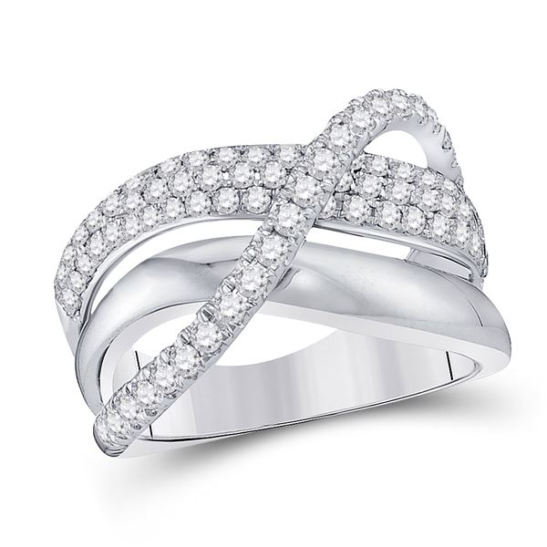 Round Diamond Modern Crossover Band Ring 1 Cttw 14KT White Gold