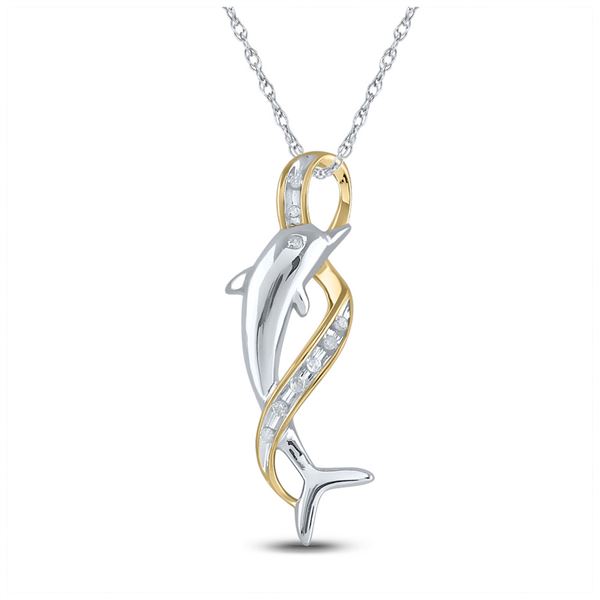 Round Diamond Dolphin Pendant 1/20 Cttw 10KT Two-tone Gold