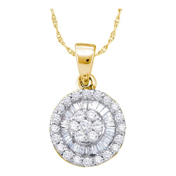 Round Diamond Framed Flower Cluster Pendant 5/8 Cttw 14KT Yellow Gold
