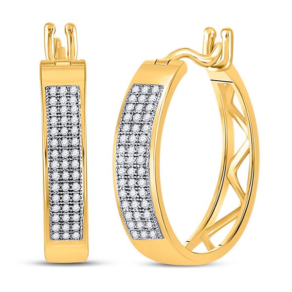 Round Diamond Triple Row Hoop Earrings 1/4 Cttw 10KT Yellow Gold