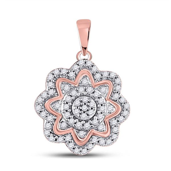 Round Diamond Flower Cluster Pendant 1/5 Cttw 10KT Rose Gold