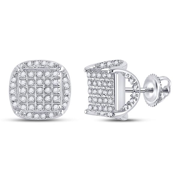 Round Diamond Square Stud Earrings 1/3 Cttw 10KT White Gold