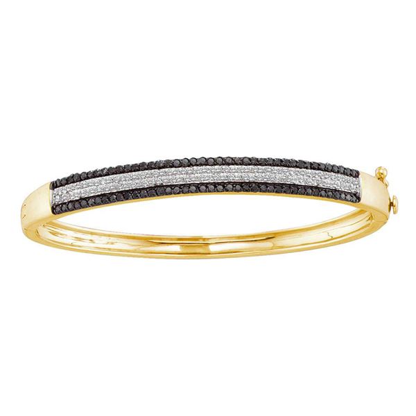Round Black Color Enhanced Diamond Bangle Bracelet 1-3/8 Cttw 14KT Yellow Gold