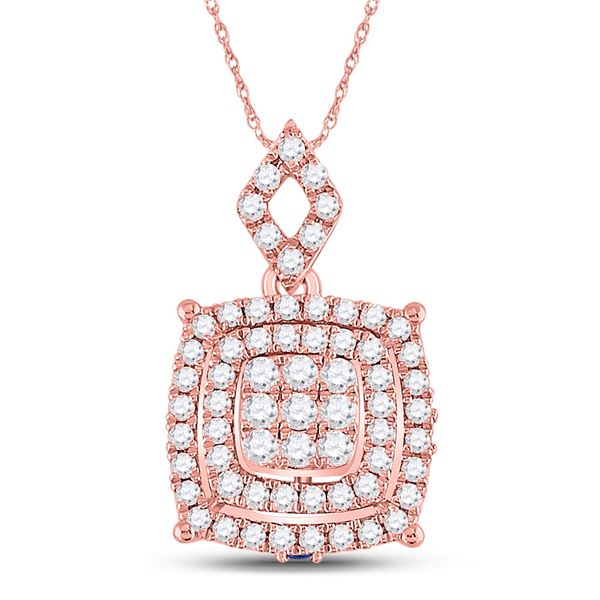 Round Diamond Square Cluster Pendant 1/2 Cttw 14KT Rose Gold