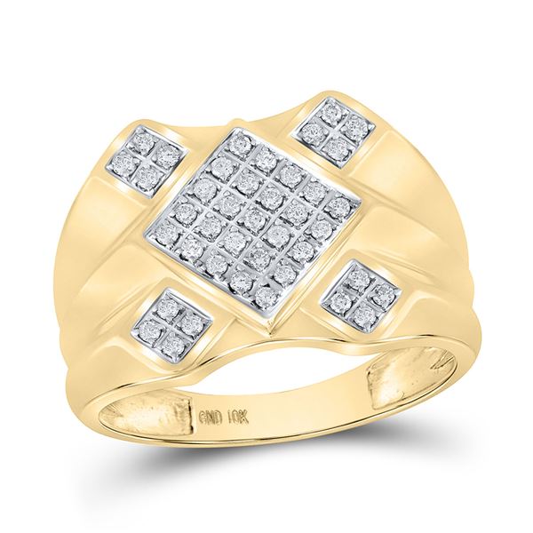 Round Diamond Diagonal Square Cluster Ring 1/3 Cttw 10KT Yellow Gold