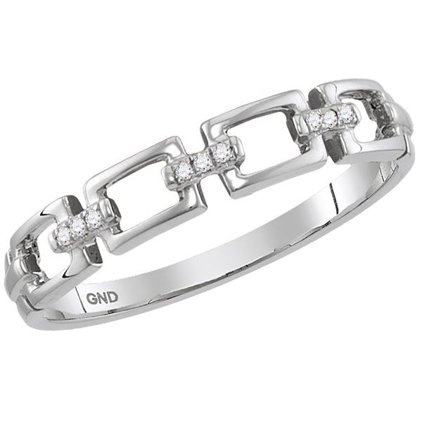 Round Diamond Chain Link Stackable Band Ring .03 Cttw 10KT White Gold