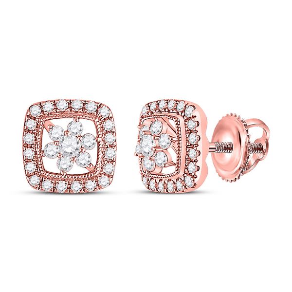 Round Diamond Floral Cluster Earrings 3/8 Cttw 14KT Rose Gold