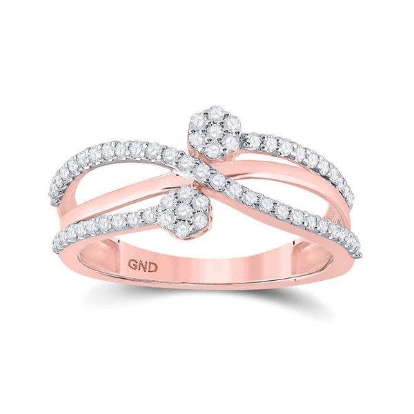 Round Diamond Double Flower Cluster Ring 1/3 Cttw 10KT Rose Gold