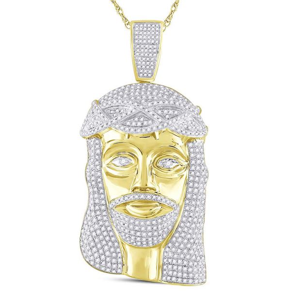 Round Diamond Jesus Face Charm Pendant 3 Cttw 10KT Yellow Gold