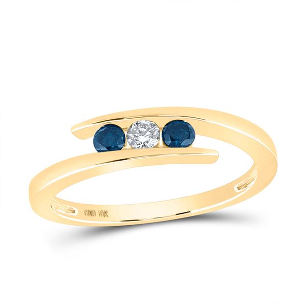 Round Blue Color Enhanced Diamond 3-stone Ring 1/4 Cttw 10KT Yellow Gold
