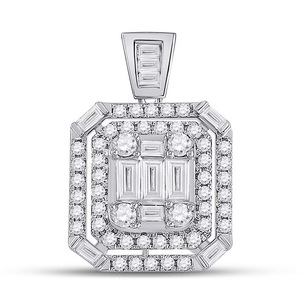 Round Diamond Square Cluster Pendant 7/8 Cttw 14KT White Gold