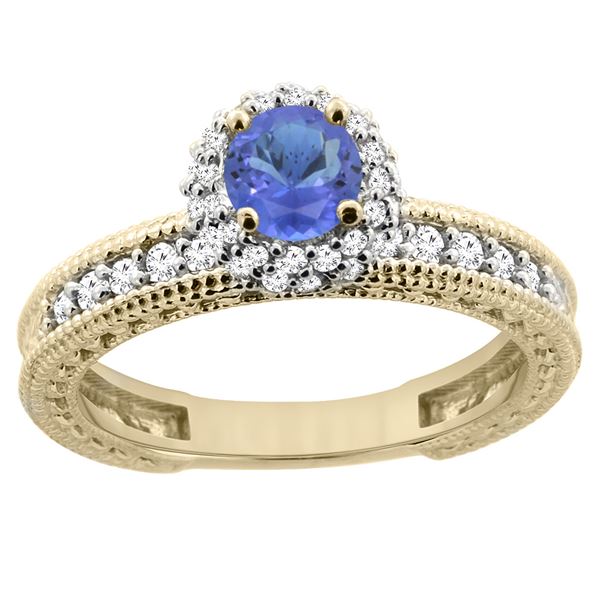 0.94 CTW Tanzanite & Diamond Ring 14K Yellow Gold - REF-68R3H