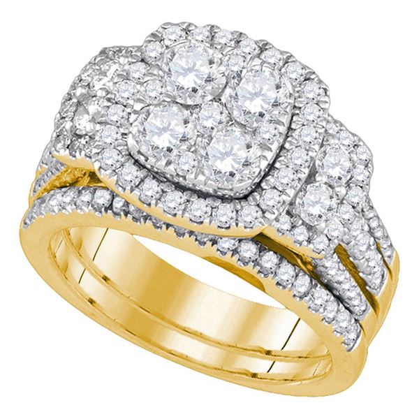 Diamond Cluster Bridal Wedding Ring Band Set 2 Cttw 14KT Yellow Gold