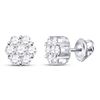 Image 1 : Round Diamond Flower Cluster Earrings 1 Cttw 14KT White Gold