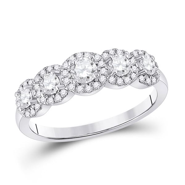 Diamond 5-stone Bridal Wedding Engagement Ring 3/4 Cttw 14KT White Gold