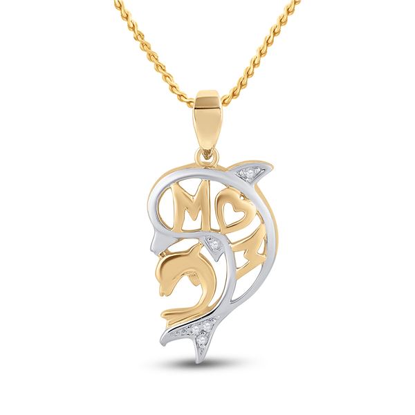 Round Diamond Mom Dolphin Pendant .03 Cttw 10KT Yellow Gold