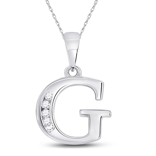 Round Diamond G Initial Letter Pendant 1/20 Cttw 10KT White Gold