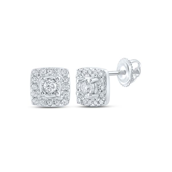 Round Diamond Square Earrings 1/5 Cttw 10KT White Gold