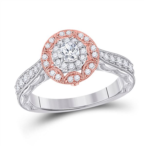 Diamond Halo Bridal Wedding Engagement Ring 3/4 Cttw 14KT Two-tone Gold