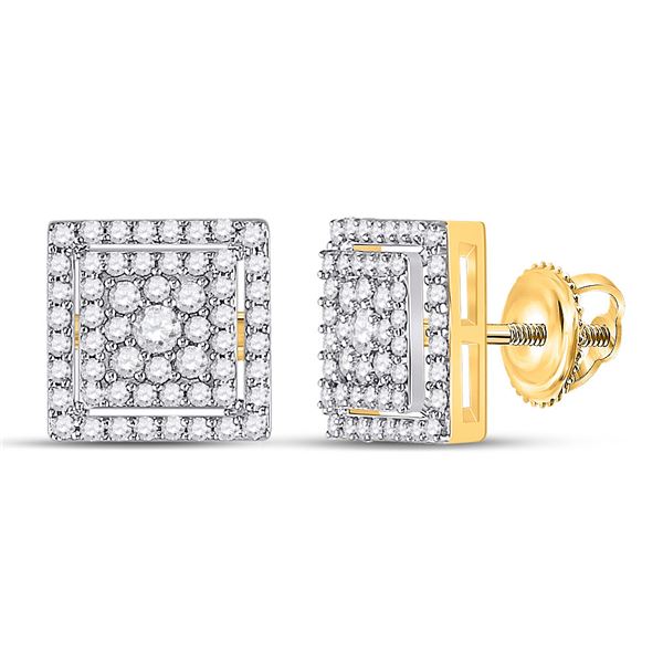 Round Diamond Square Earrings 1/2 Cttw 10KT Yellow Gold