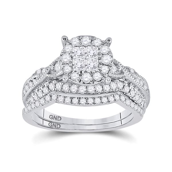 Diamond Bridal Wedding Ring Band Set 1 Cttw 14KT White Gold