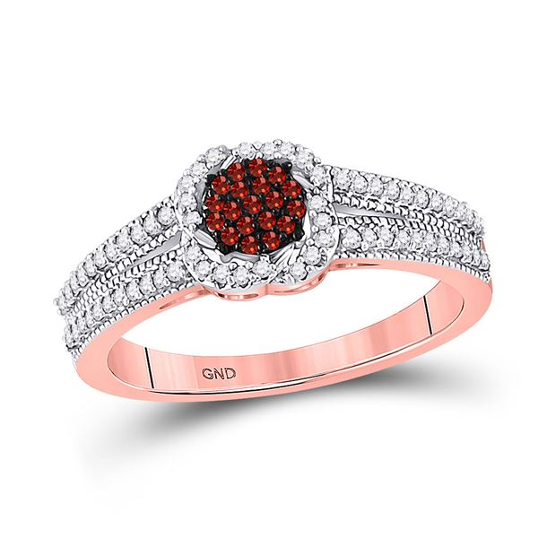 Round Red Color Enhanced Diamond Cluster Ring 1/4 Cttw 10KT Rose Gold