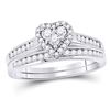 Heart Bridal Wedding Ring Band Set 1/2 Cttw 10KT White Gold