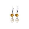 Genuine 11.10 ctw Pearl & Citrine Earrings 14KT White Gold - REF-26X6M