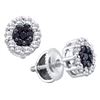 Image 1 : Round Black Color Enhanced Diamond Flower Cluster Earrings 1-1/2 Cttw 14KT White Gold