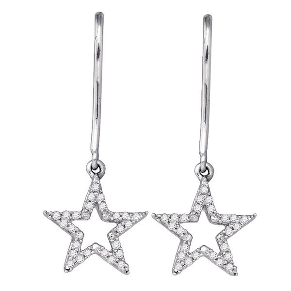 Round Diamond Star Dangle Earrings 1/5 Cttw 10KT White Gold