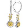 Round Yellow Diamond Cocktail Dangle Earrings 1 Cttw 14KT White Gold