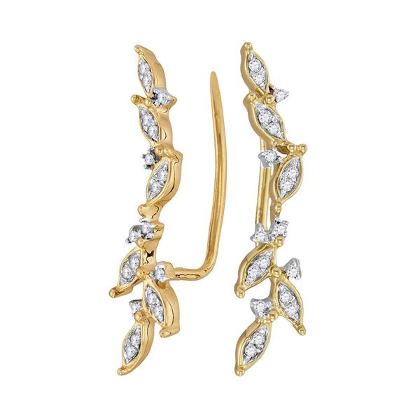 Round Diamond Climber Earrings 1/5 Cttw 10KT Yellow Gold