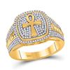 Image 1 : Round Diamond Ankh Cross Ring 5/8 Cttw 10KT Yellow Gold