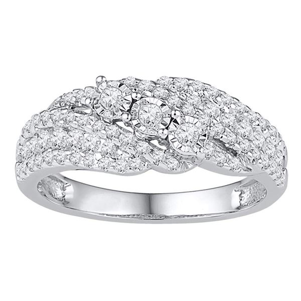 Round Diamond 3-stone Band Ring 1/2 Cttw 10KT White Gold