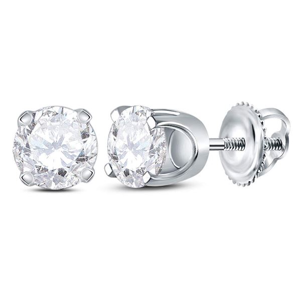 Diamond Solitaire Stud Earrings 7/8 Cttw 14KT White Gold