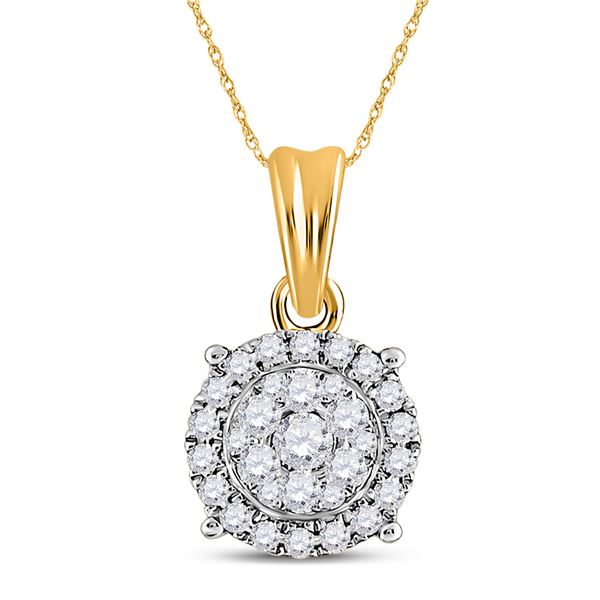 Round Diamond Circle Halo Cluster Pendant 1/4 Cttw 14KT Yellow Gold