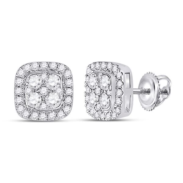 Round Diamond Square Earrings 1/2 Cttw 14KT White Gold