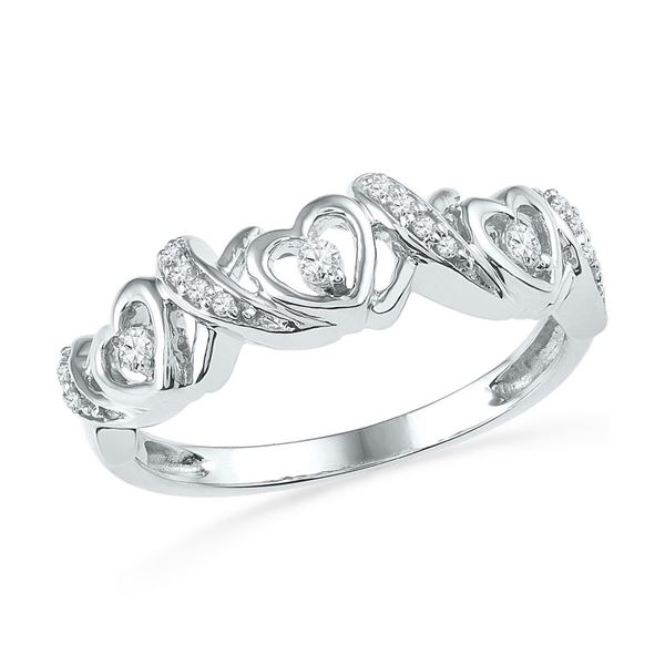Round Diamond Heart Band Ring 1/8 Cttw 10KT White Gold