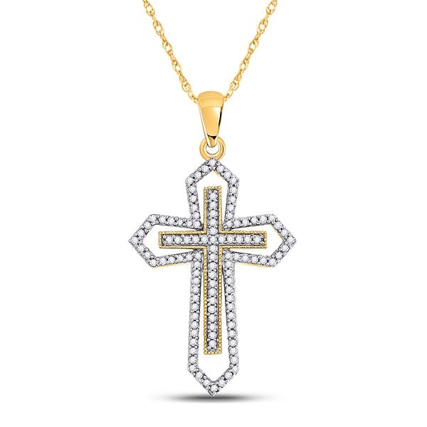 Round Diamond Gothic Cross Pendant 1/2 Cttw 10KT Yellow Gold