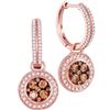 Image 1 : Round Brown Diamond Circle Cluster Dangle Earrings 1 Cttw 14KT Rose Gold