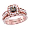 Round Brown Diamond Bridal Wedding Ring Band Set 1 Cttw 14KT Rose Gold