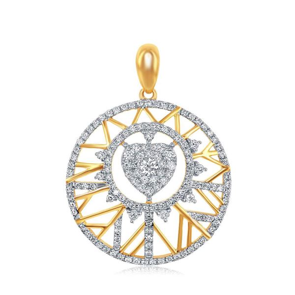 Round Diamond Modern Starburst Heart Pendant 5/8 Cttw 14KT Yellow Gold