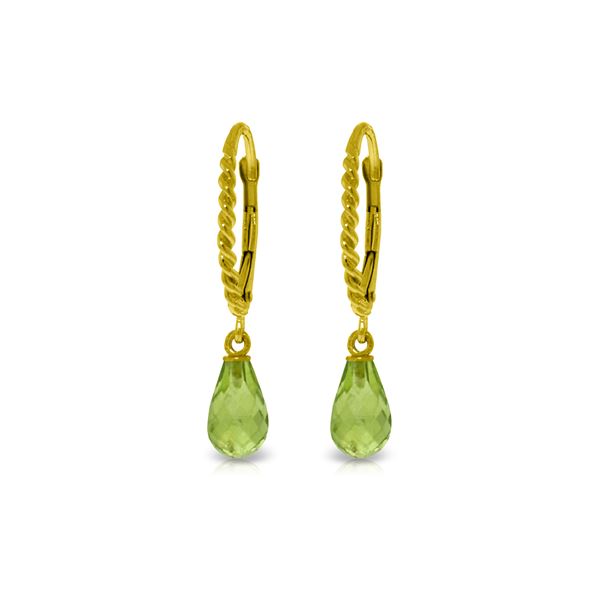 Genuine 3 ctw Peridot Earrings 14KT Yellow Gold - REF-24M3T