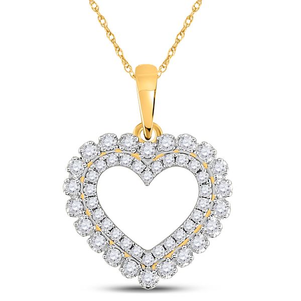 Round Diamond Double Outline Heart Pendant 3/8 Cttw 14KT Yellow Gold