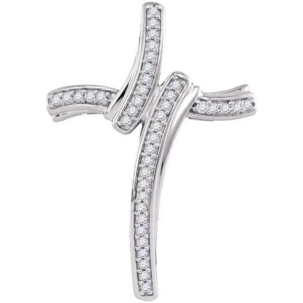 Round Diamond Cross Pendant 1/8 Cttw 10KT White Gold