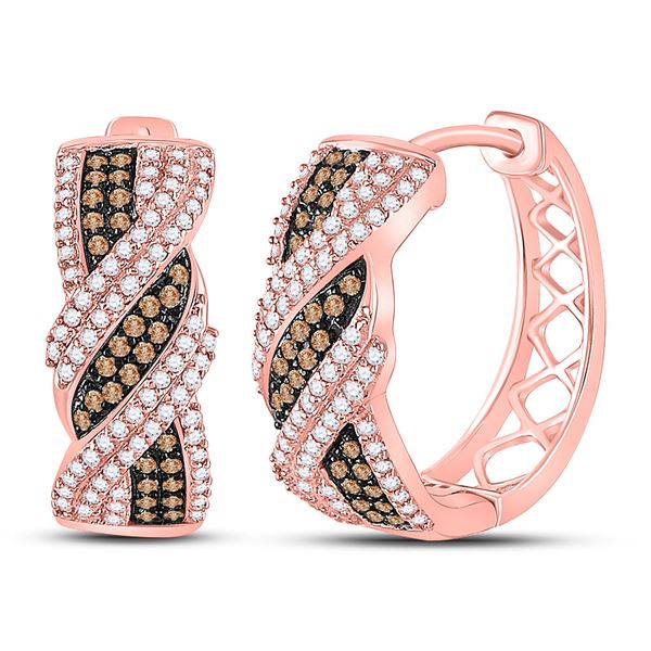 Round Brown Diamond Twist Hoop Earrings 3/4 Cttw 10KT Rose Gold