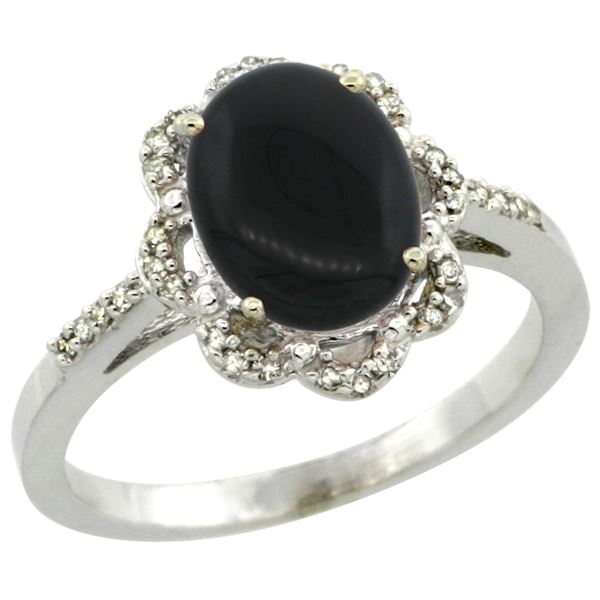 1.98 CTW Onyx & Diamond Ring 14K White Gold - REF-44R2H