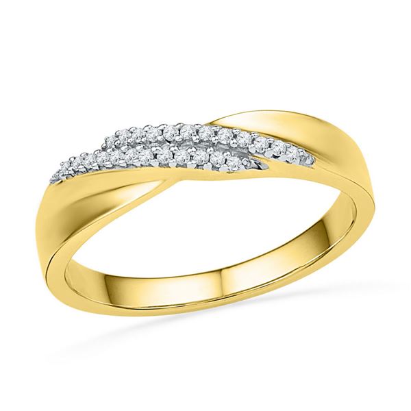 Round Diamond Double Row Crossover Band Ring 1/10 Cttw 10KT Yellow Gold